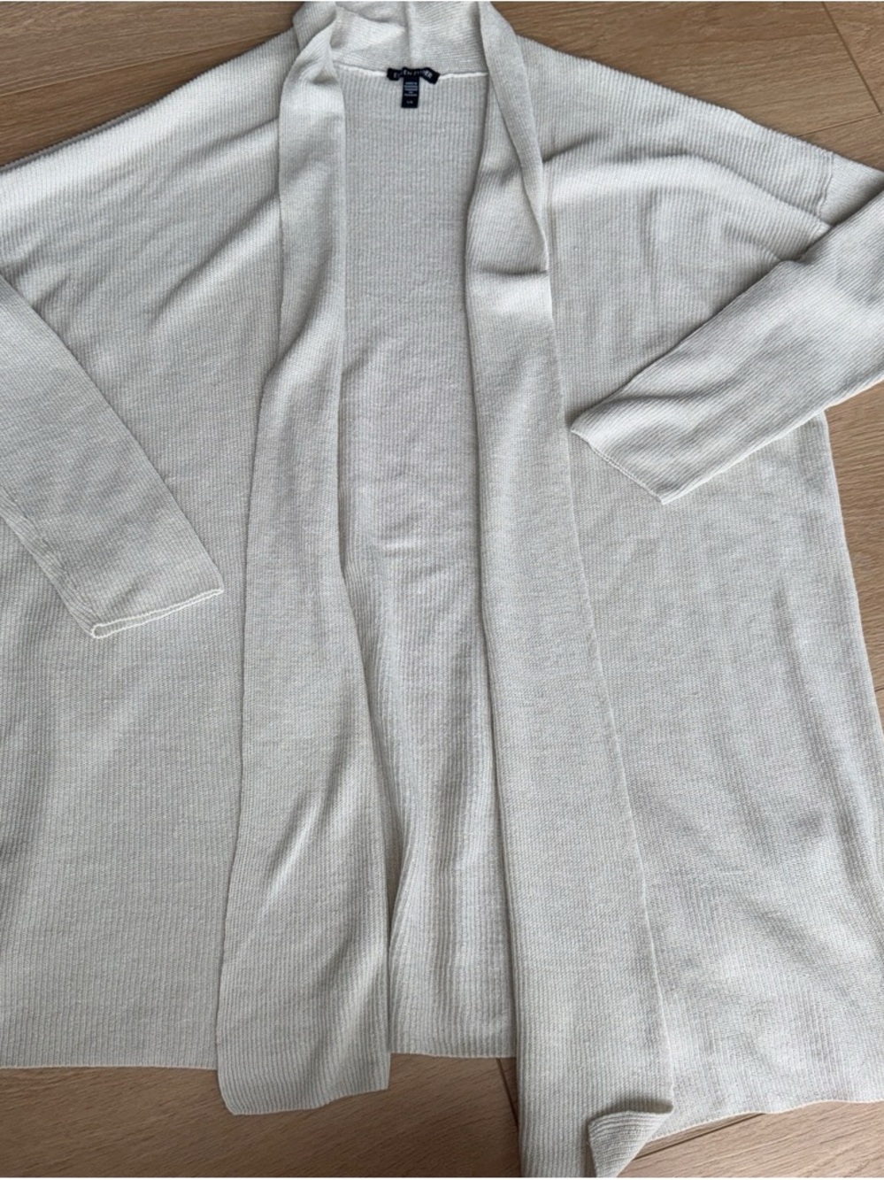 Eileen Fisher Cream Open-Front Ribbed Knit Cardigan